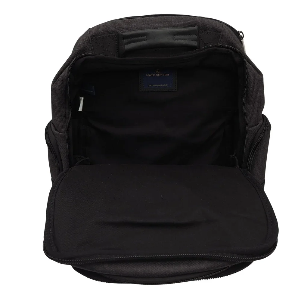 Brooks Brothers Grant Black‎ Canvas Backpack Plaid Lined Multi-Pocket Travel Bag